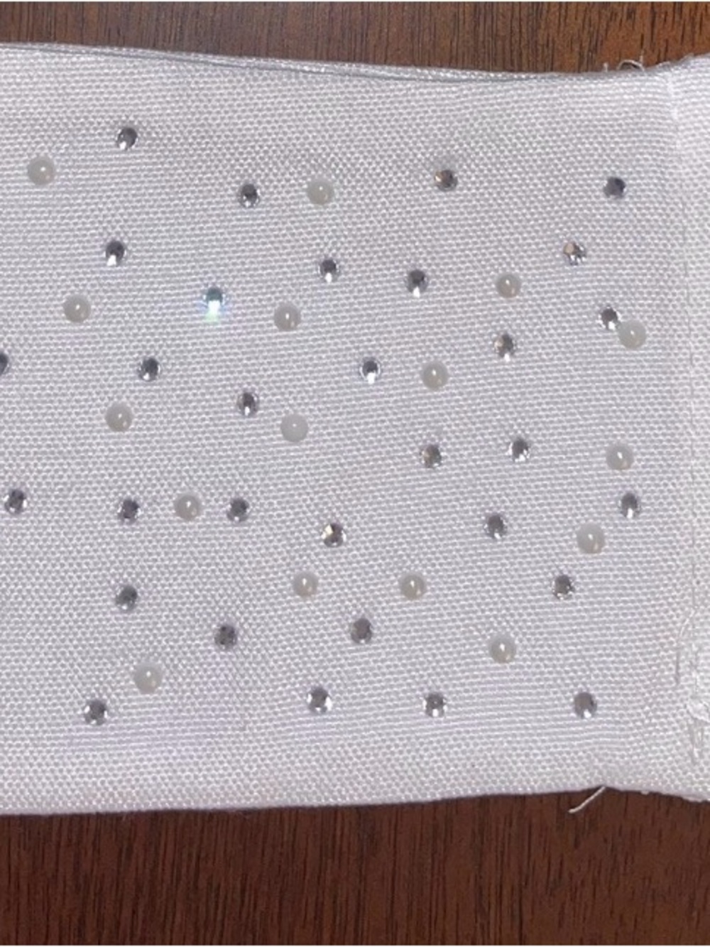 White Rhinestone & Pearl Embellished Fabric drawstring Bag